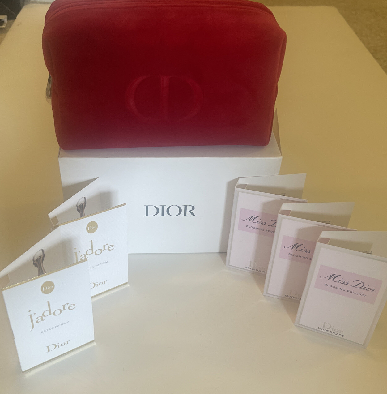 CHRISTIAN DIOR Red Velvet Pouch Purse Cosmetics Makeup Bag Jadore Miss Dior NEW