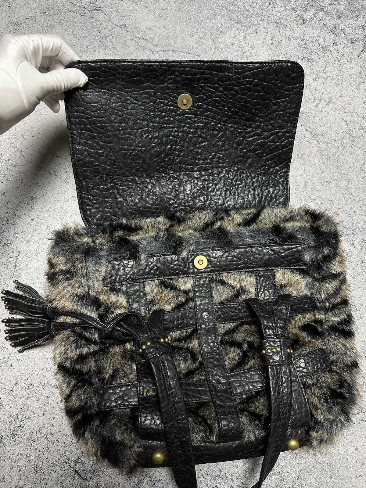RARE Miss Sixty Vintage Faux Fur Tote Bag Guess Vibe Y2K Grunge