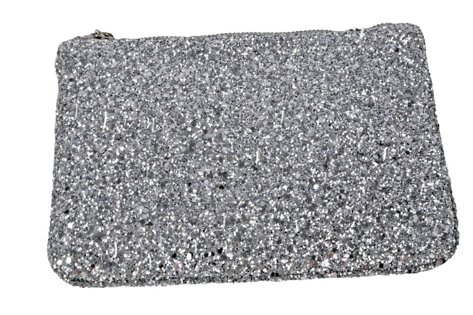 Ann Taylor Metallic Silver Sparkle Glitter Zipper Clutch Evening Party Bag