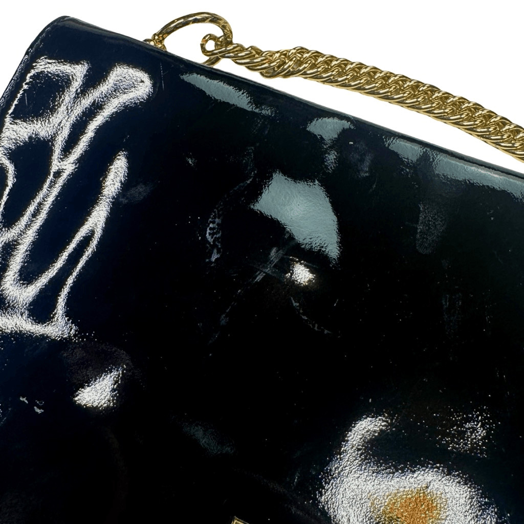 Halston Heritage Carla Black Patent Leather Handbag 8.5” x 12.25” x 1.75” Chain