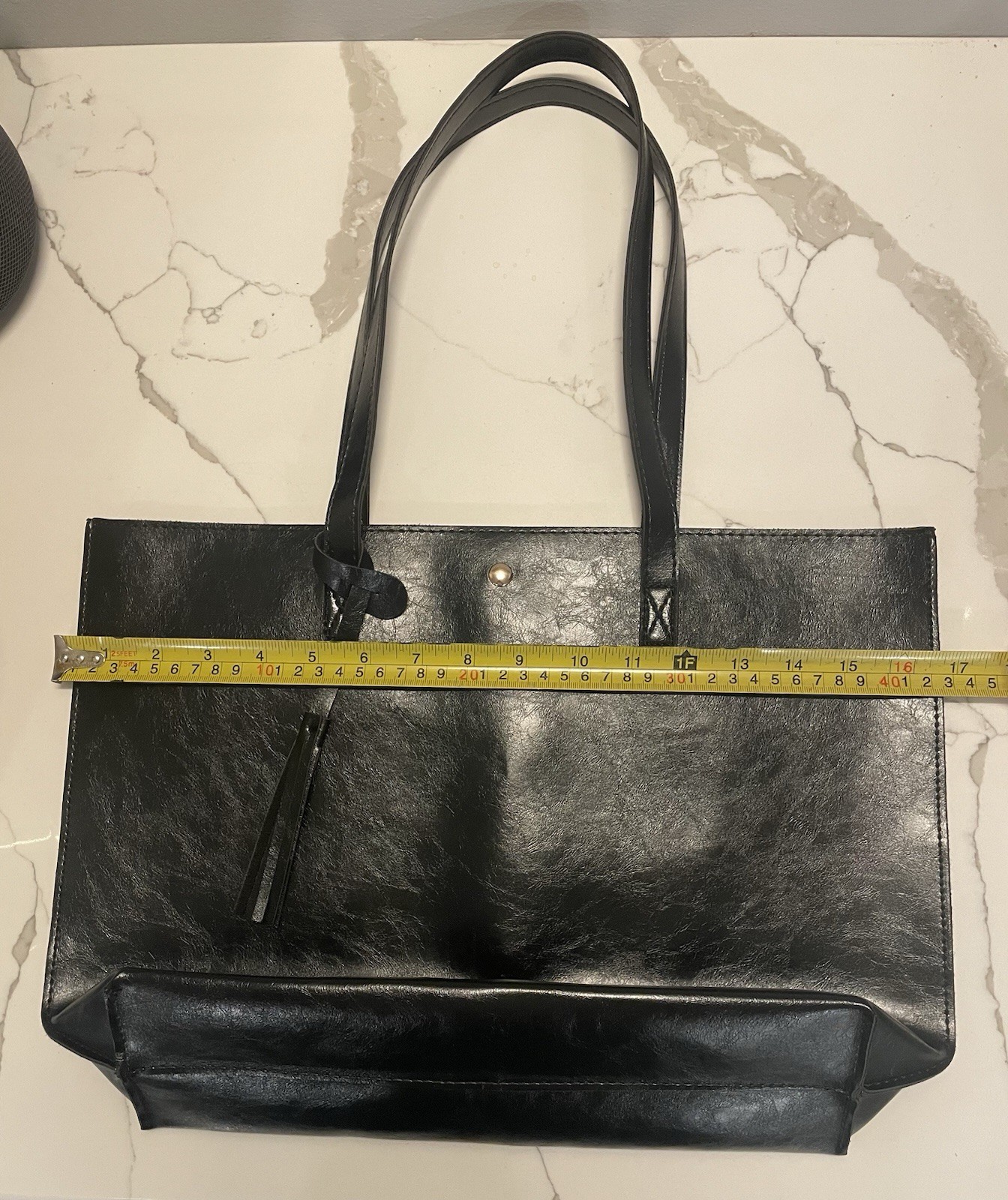 Sleek Black Shoulder Strap Purse /Large Tote Bag Gold magnetic Hardware