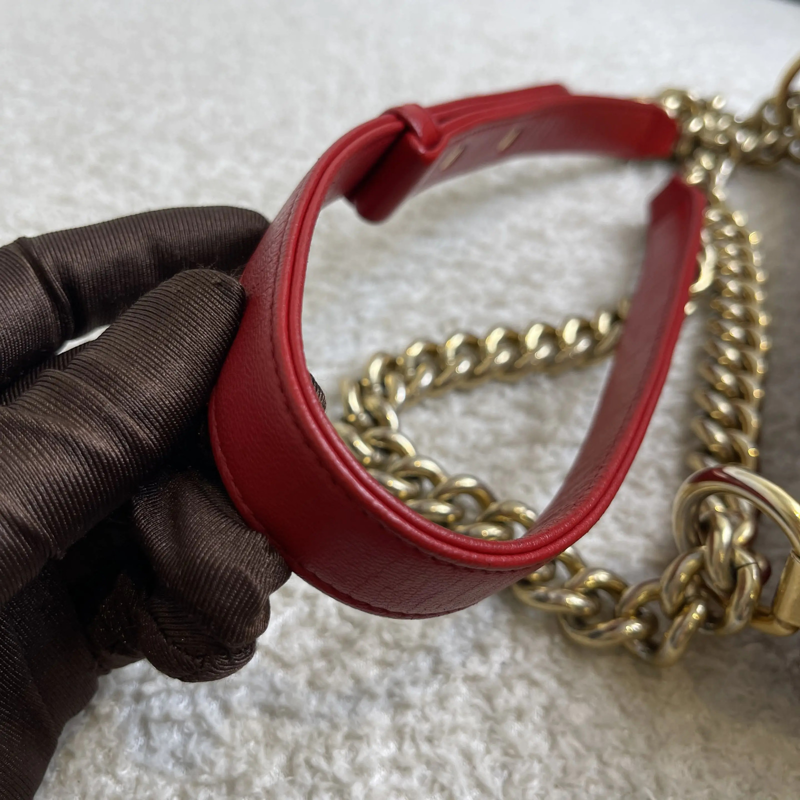 Chanel Le Boy Lambskin Red Medium Shoulder Bag Gold Hardware