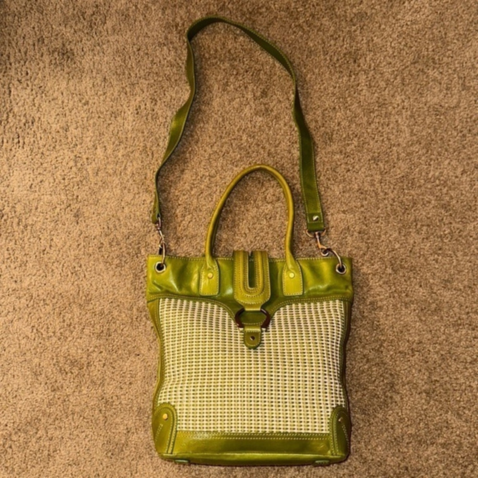 Lime Green and Tan Woven Purse by Kate Landry