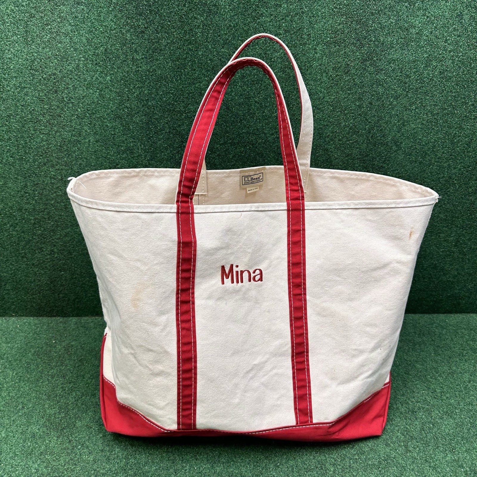 L.L. Bean Boat and Tote XL Extra Large 26” x 17” Canvas Bag Ivory Red