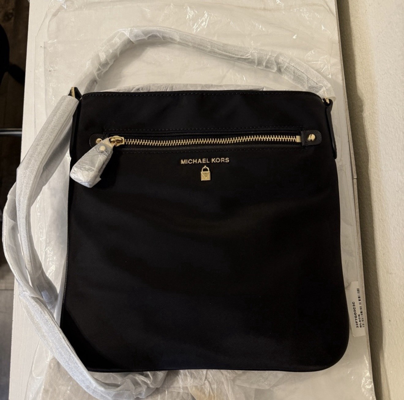 Michael Kors Black Kelsey Nylon Crossbody Bag, Adjustable Straps, Pockets