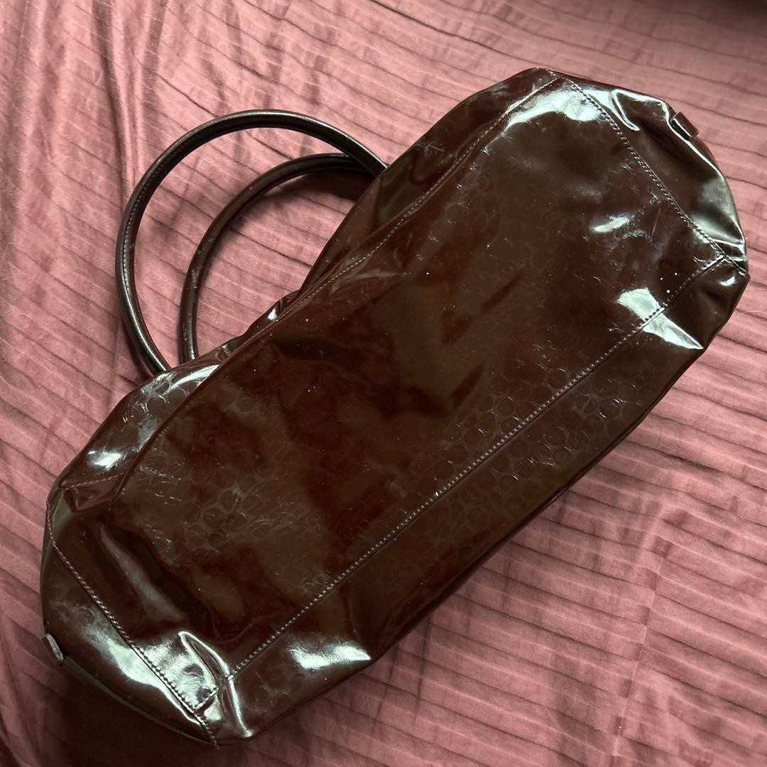 MIU MIU Patent Leather Handbag Tote Bag Brown Glossy Japan Vintage Luxury Used
