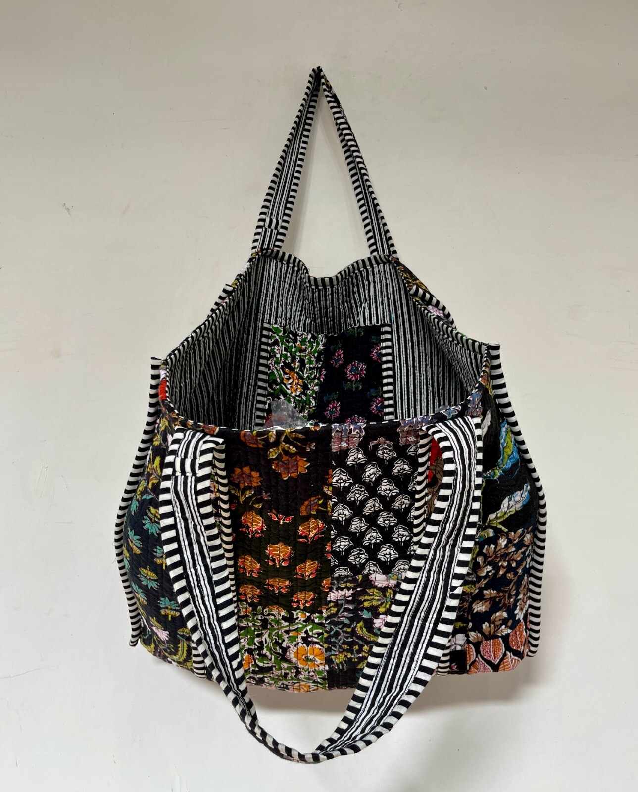 Black Patch Printed Quilted Handbag Shoulder Bag Indian Womens Cotton Handbag US