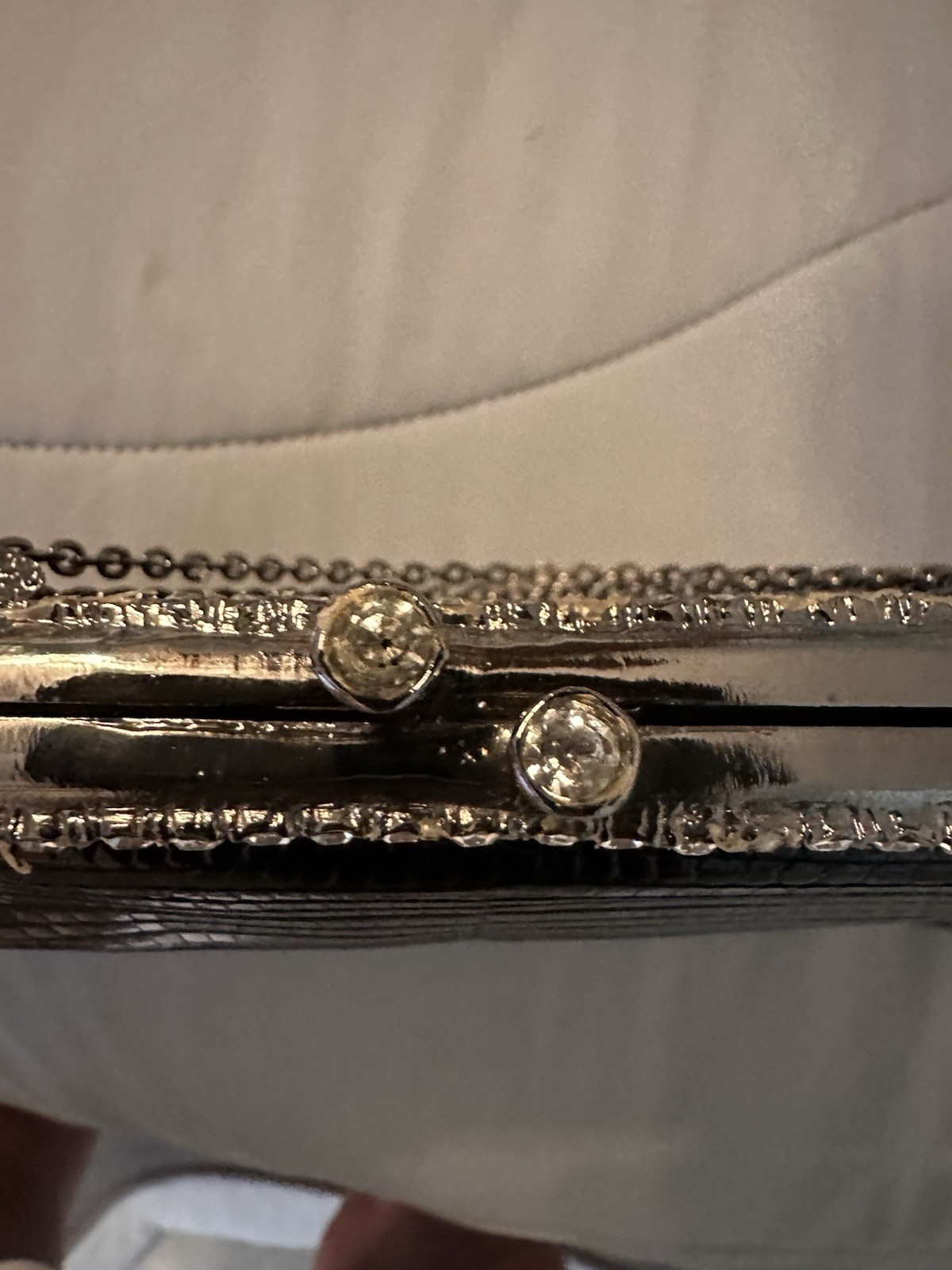 Vintage Clara Kasavina Crystal Embellished Clutch Chain Strap Blk Exotic Leather