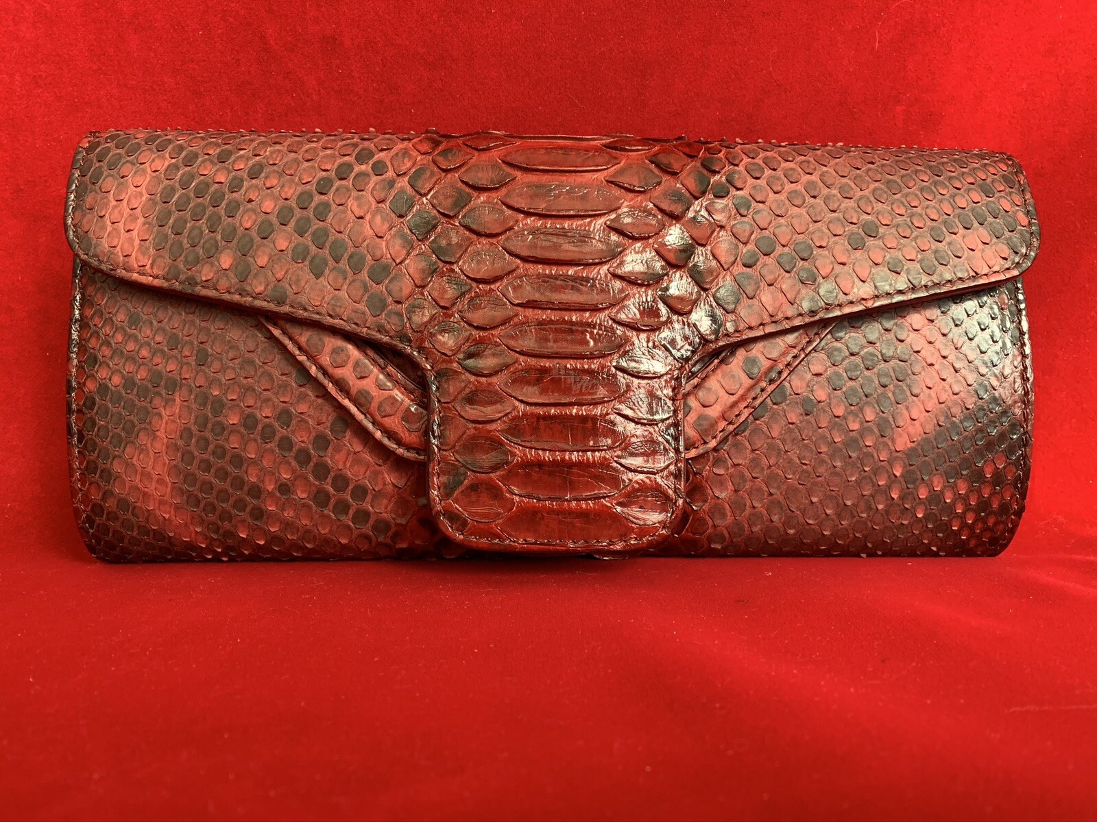 Sergio Rossi Burgundy Python Leather Clutch