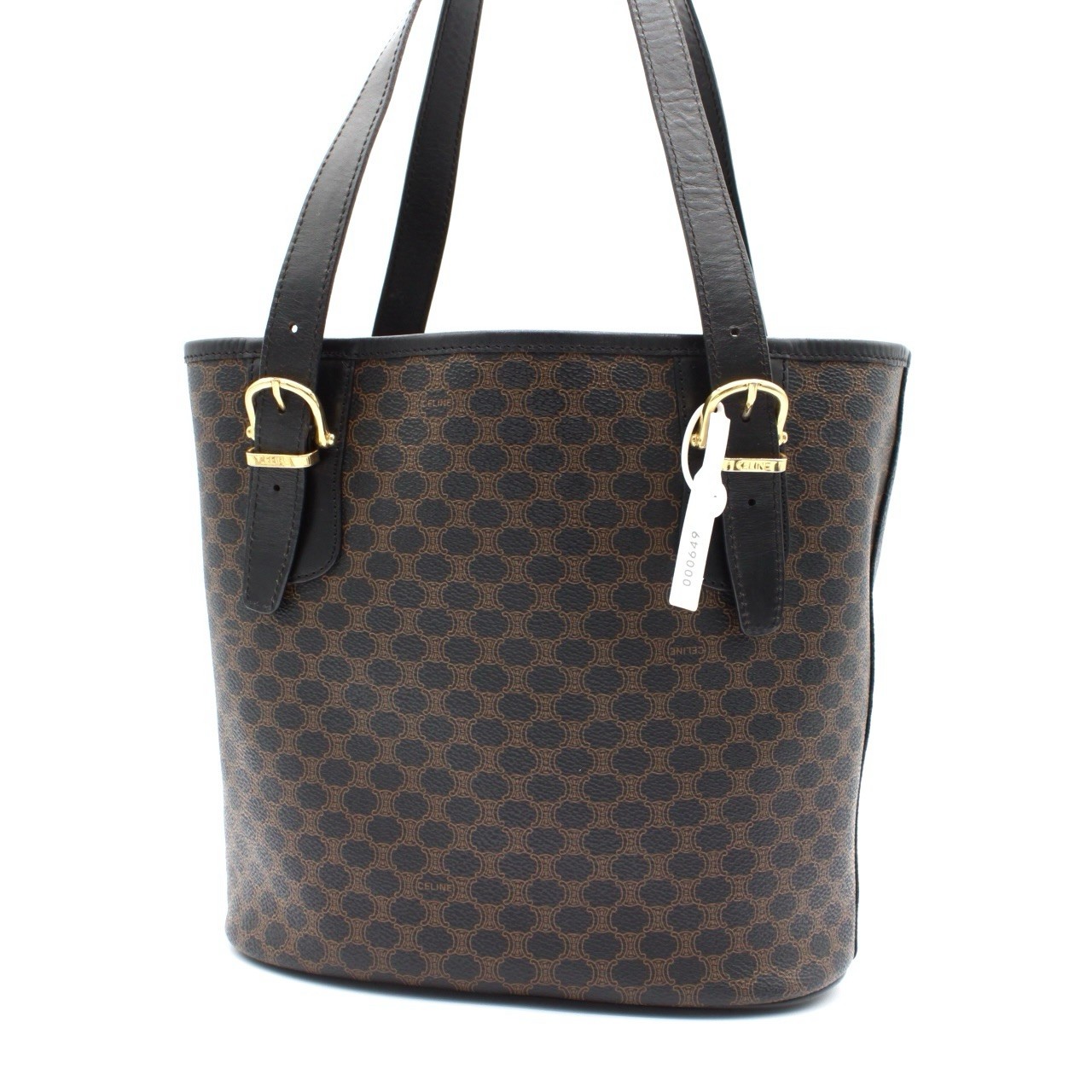 CELINE Macadam MC98 Black PVC Leather Tote Bag Handbag Gold Hardware Vintage