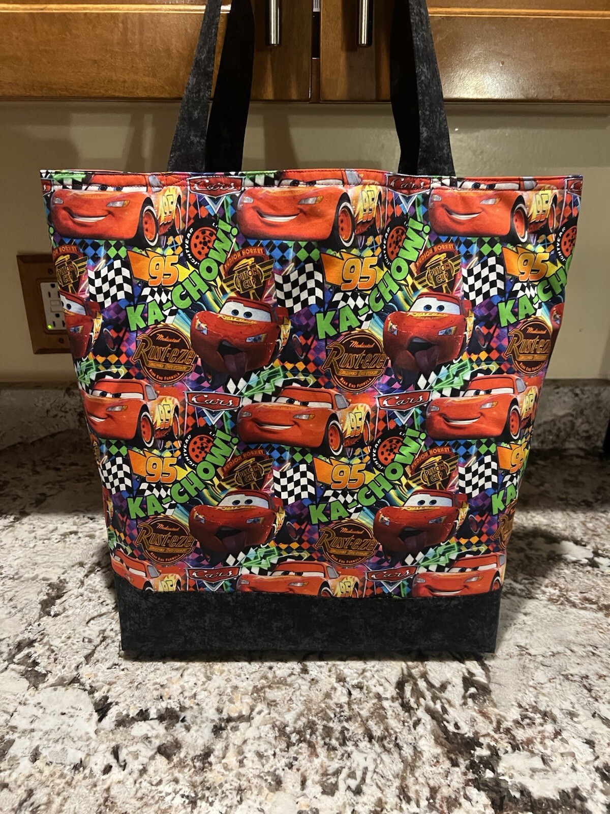 Custom Disney CARS Cartoon Lightning cotton washable 4 pockets tote bag purse