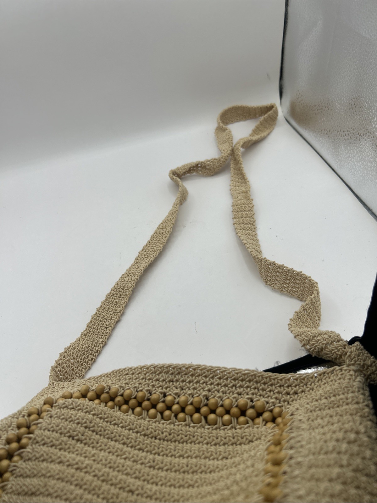 Kathie Lee Knit Beaded Crossbody Purse Cotton Blend Vintage Boho