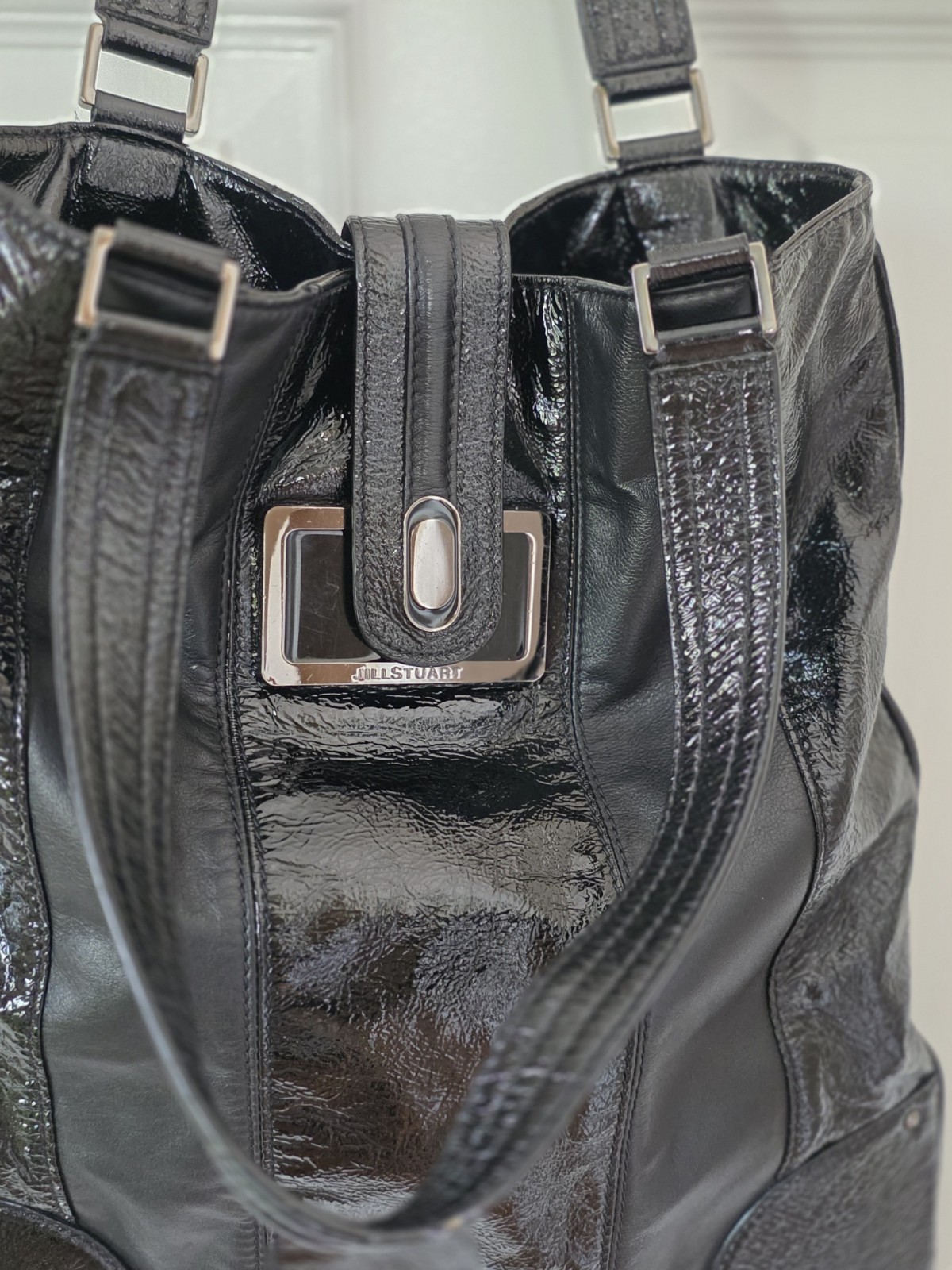 Jill Stuart Black Patent Leather Tote Bag Vintage