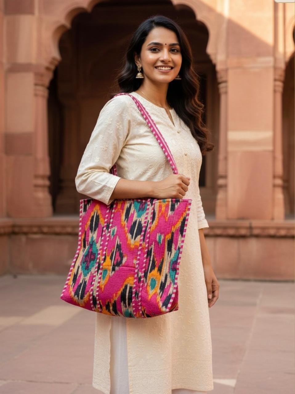 Indian Tote Bags Quilted Handmade Cotton Block Large Shoulder Shopping Bag Women