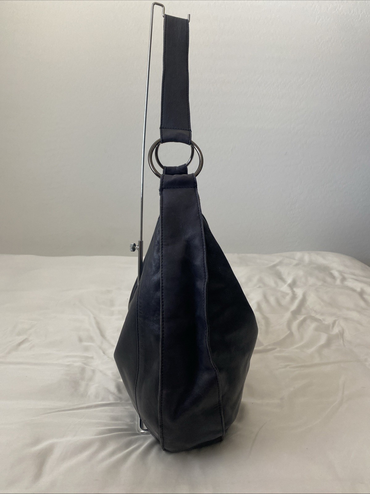 by Anthropologie XL Black Genuine Sheep Leather Hobo Shoulder Bag Boho Slouchy