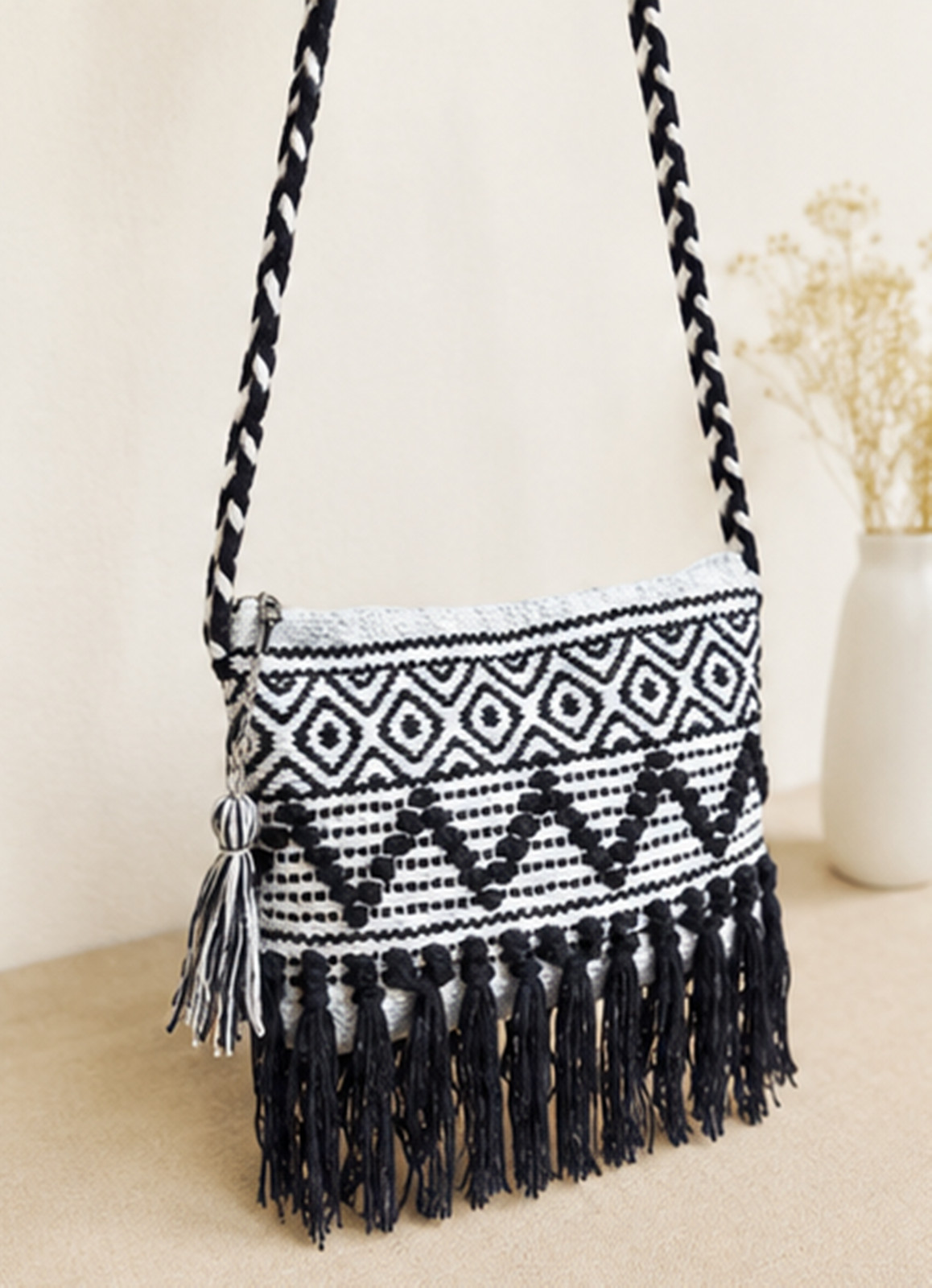 Boho Peacock Embroidered Crossbody Bag, Colorful Ethnic Shoulder Purse, Handmade