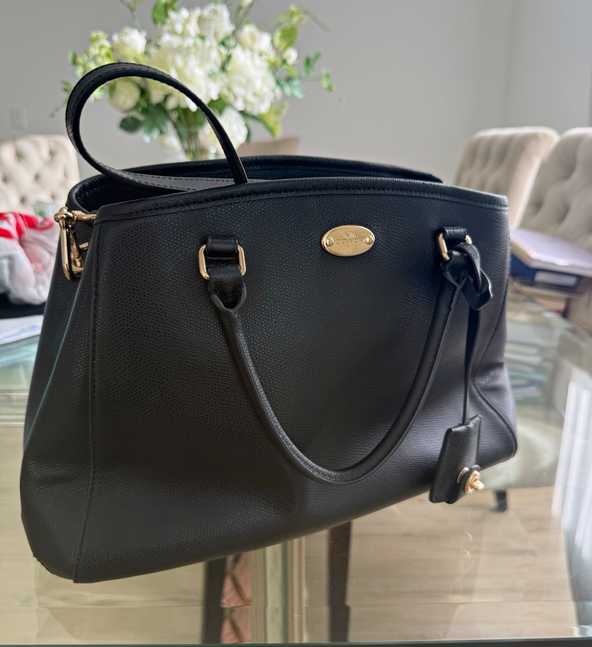 Coach Margot Satchel Black Leather Handbag Purse Removable strap authentic
