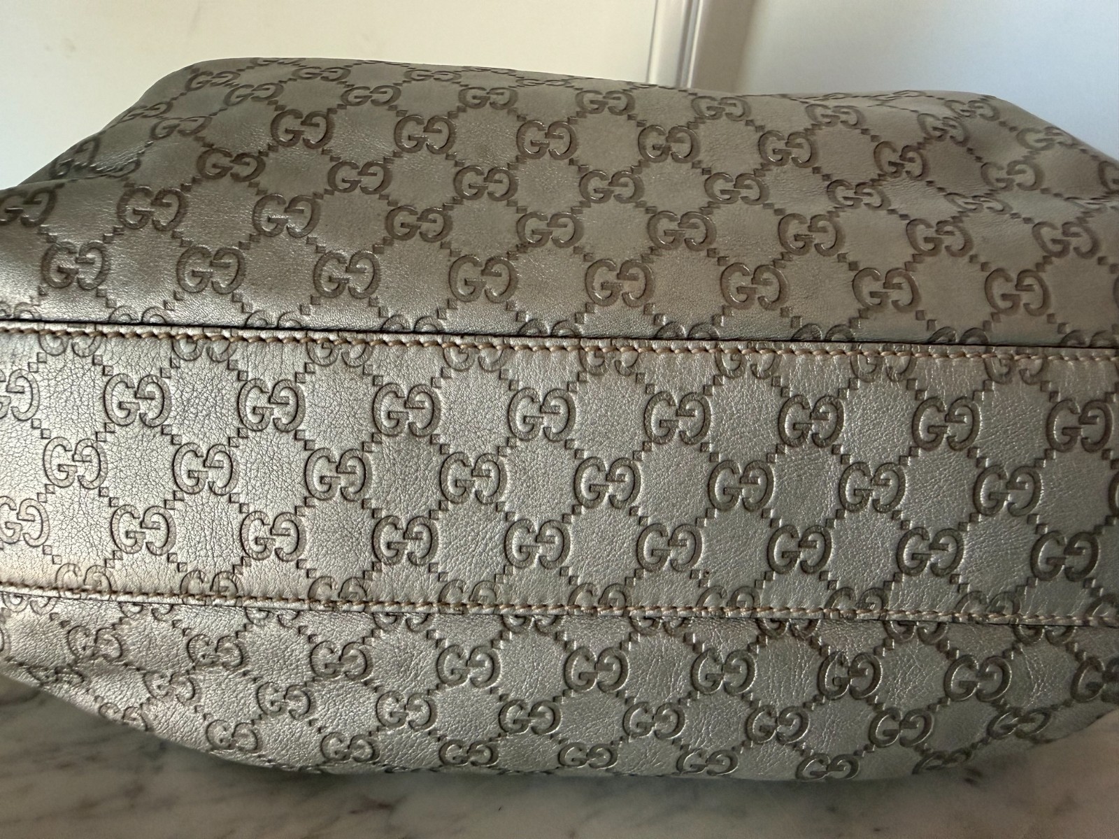 Gucci Guccissima Sukey Tote Metallic Silver Leather Shoulder Bag 211944