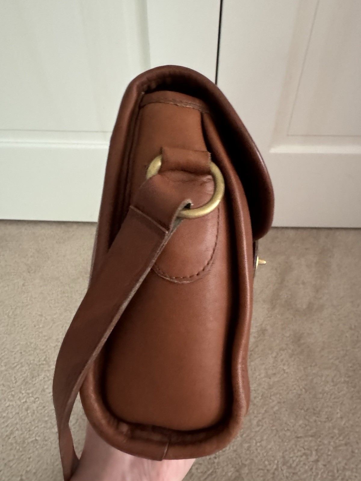 Vintage Coach Bag Devon 9908 Crossbody Shoulder British Tan Leather & Brass