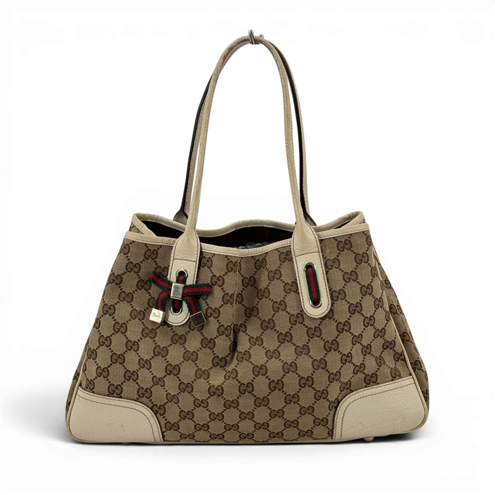 GUCCI GG Canvas Sheri Line Beige x White Italy Tote Bag 163805 213048