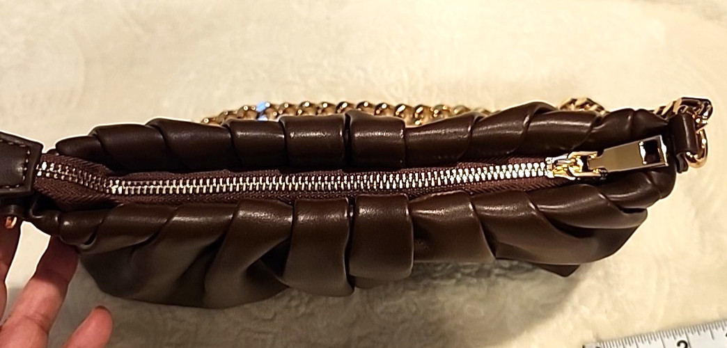 Madison West Brown Gold Tone Chain Strap Small Shoulder Evening Bag Purse