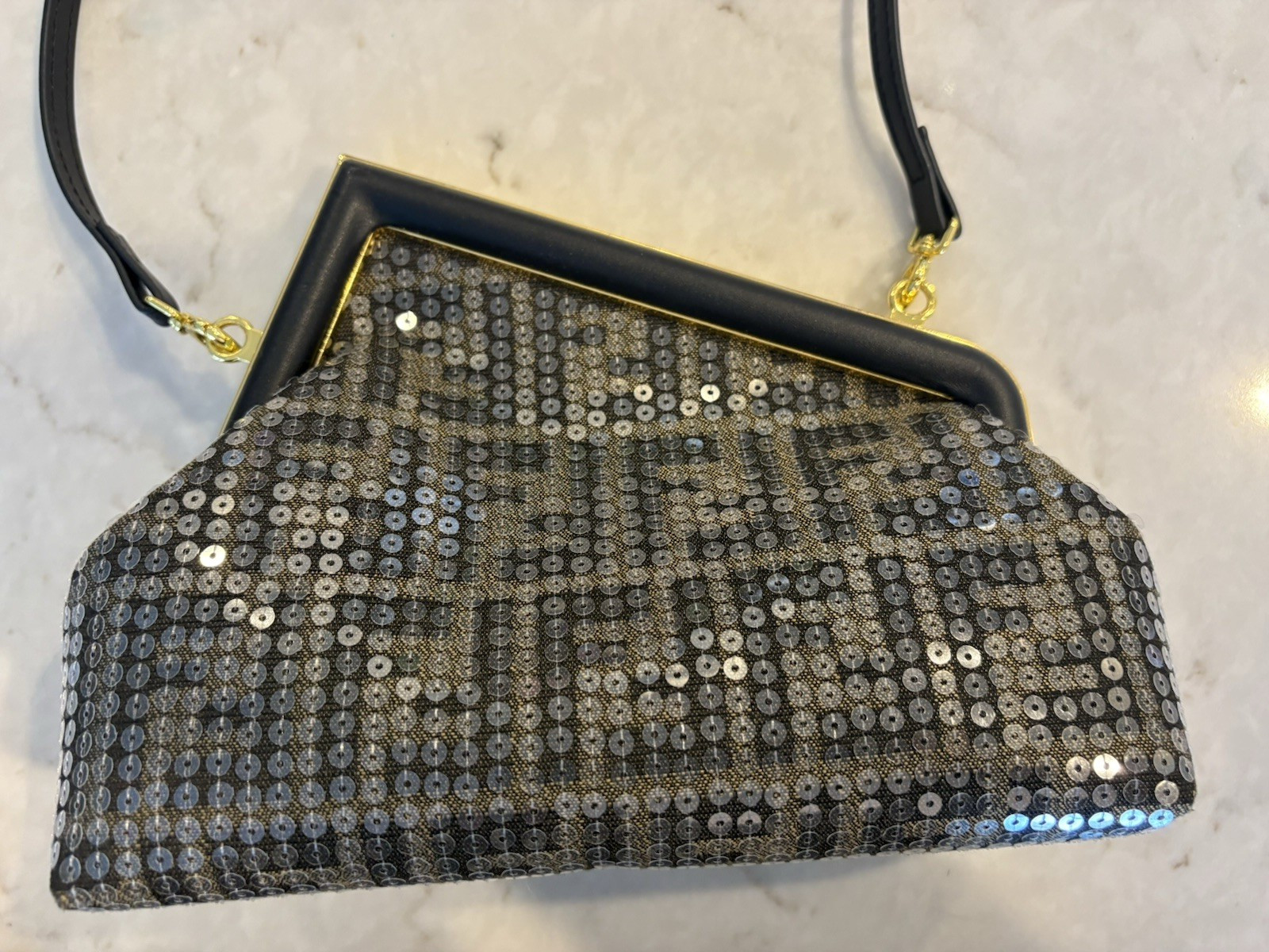 Fendi First Zucca Black/Gray Zucca Sequin Small Clutch/Crossbody Bag