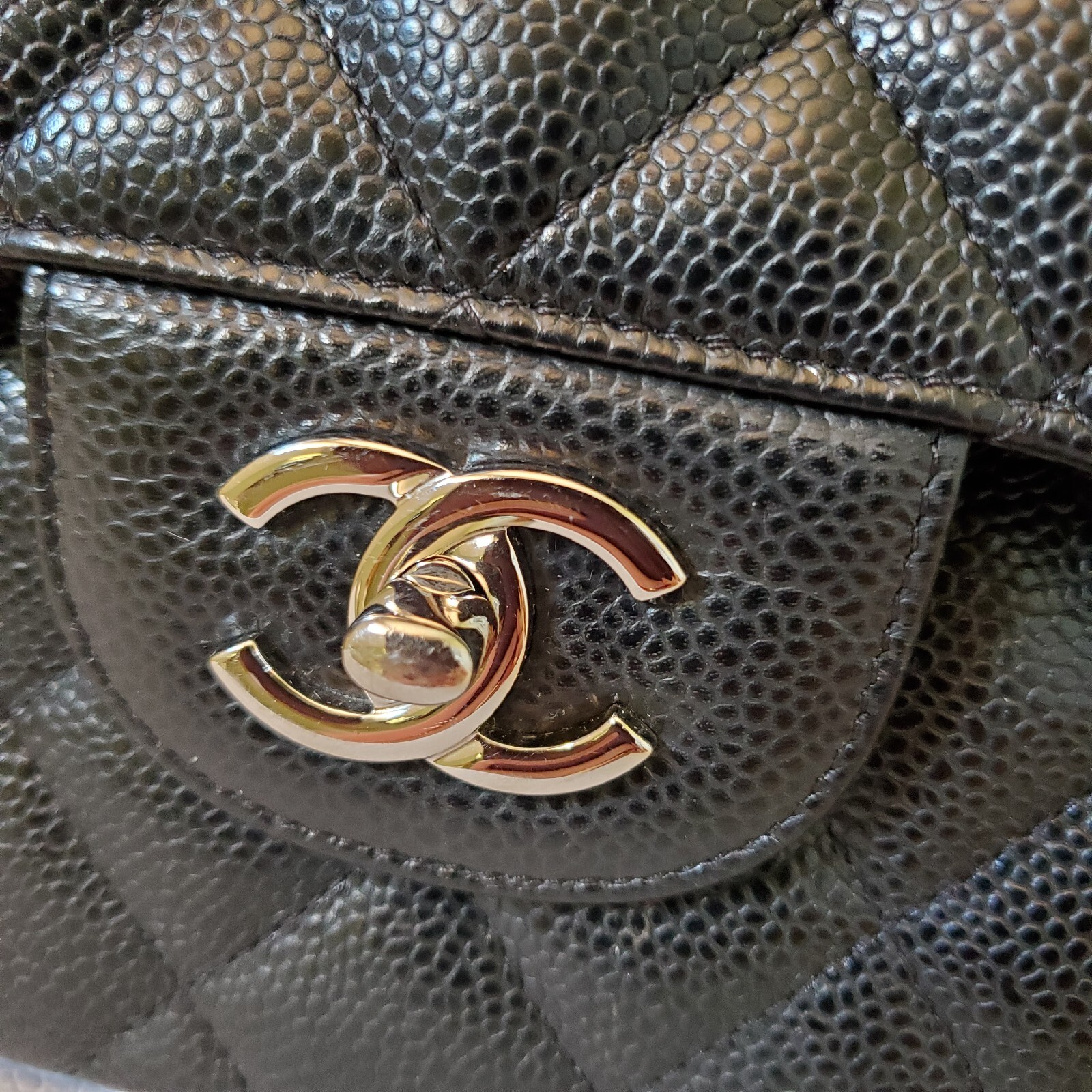 CHANEL Classic black Caviar silver hw Jumbo double Flap Bag Serial 28