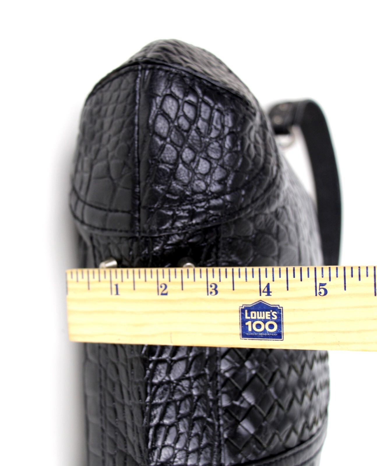 Elliott Lucca WOVEN BLACK GENUINE LEATHER CROCO PRINT SHOULDER BAG HANDBAG HOBO