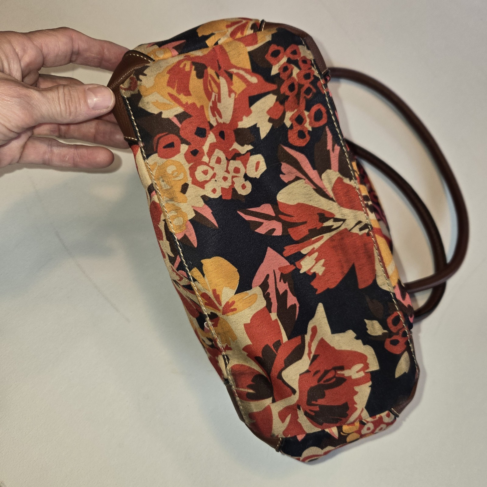 Franco Sarto Floral Fall Multicolor Zippered Purse Faux Leather Handles Pockets
