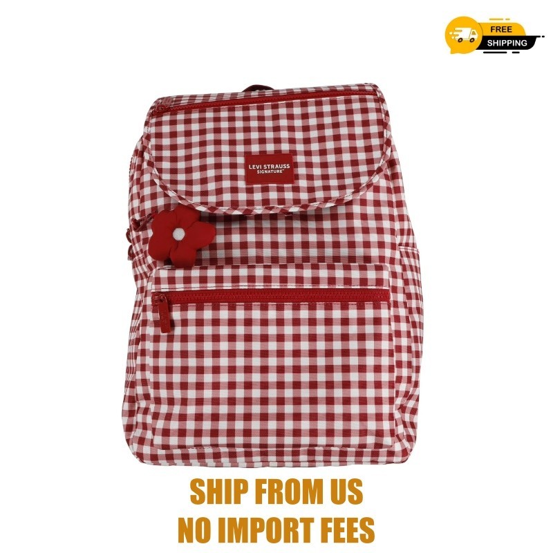 Levi Strauss Signature 17″ Women’s Adult Gingham Top Loader Backpack, Chili Pepp