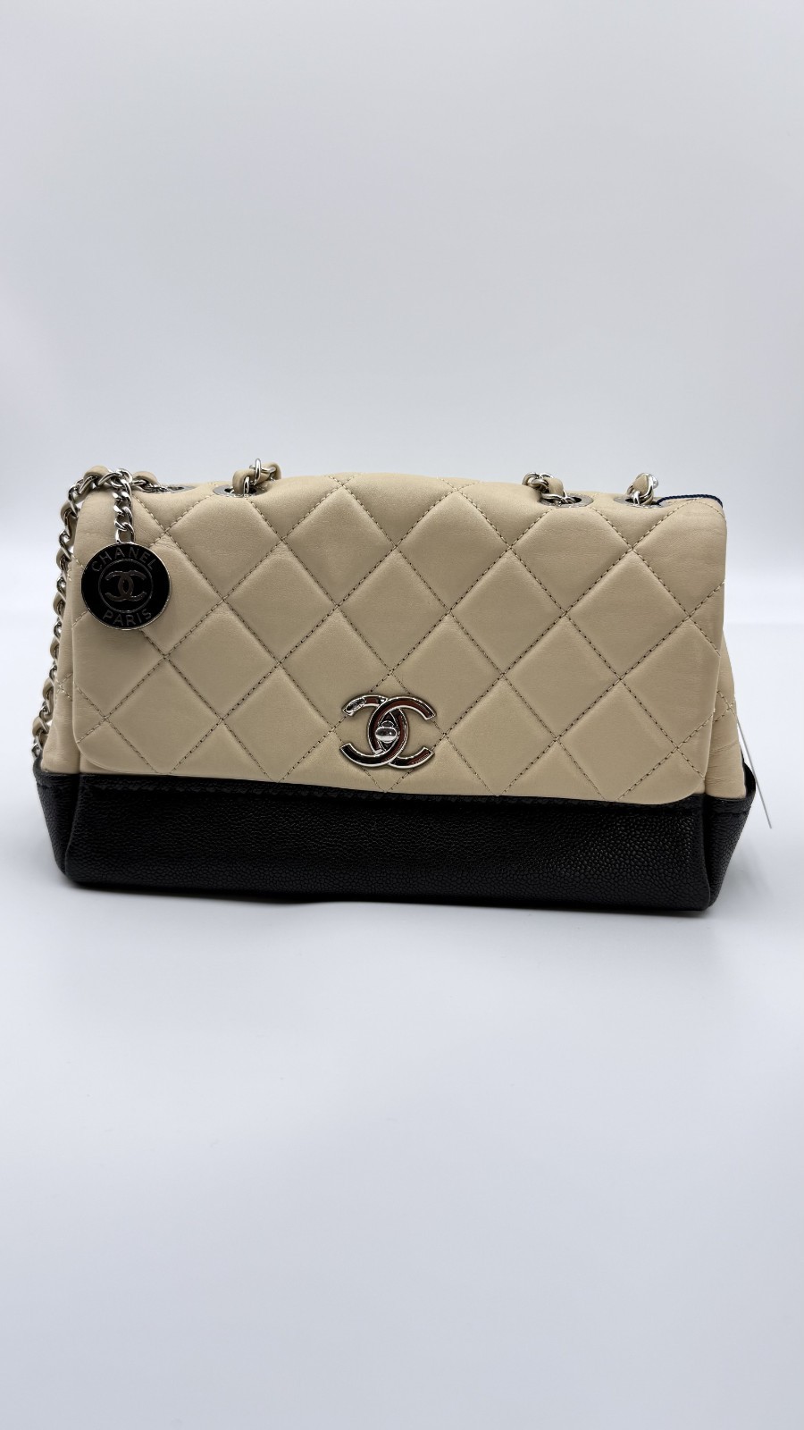 Chanel CC Bicolor Quilted Calfskin and Caviar Single Flap bag