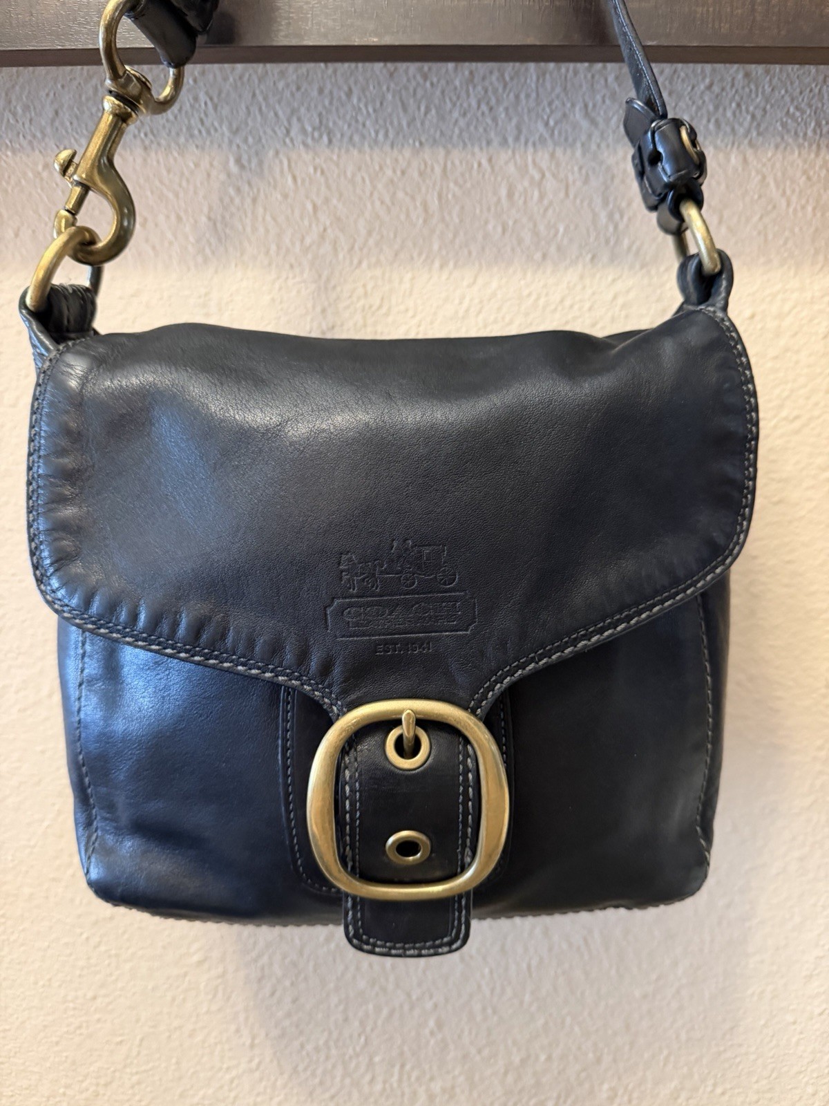 Vintage Coach Bleecker Legacy Tattersall Flap Shoulder Bag Black Leather