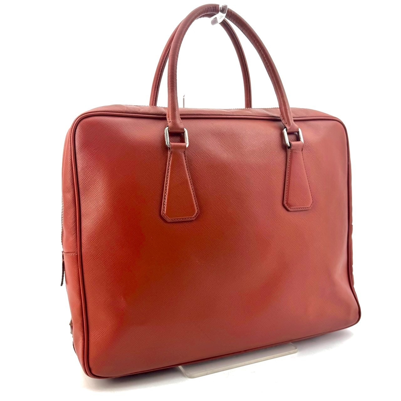 Prada Saffiano Briefcase Business Bag Leather Terracotta Orange Brown Authentic