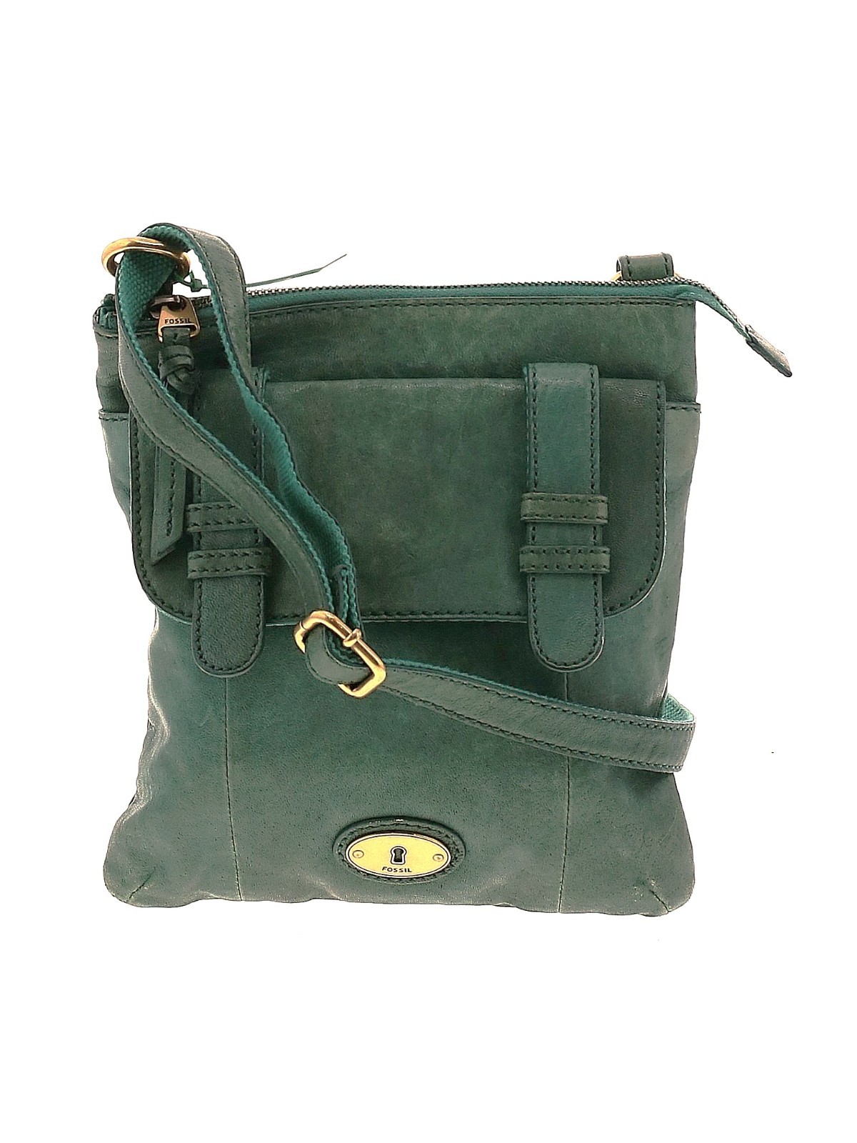 Y2k Fossil Carson Green Lamb Leather Crossbody Bag Keyhole Purse Distressed vtg