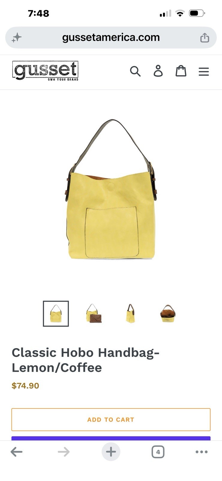 Buttery soft Hobo Shoulder Leather Lemon Coffee Bag. Great Condition