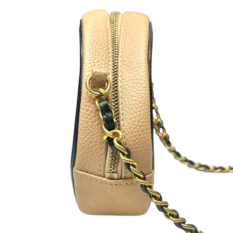 CHANEL CC Filigree Chain Pouch Beige / Black Caviarskin #OKB5159