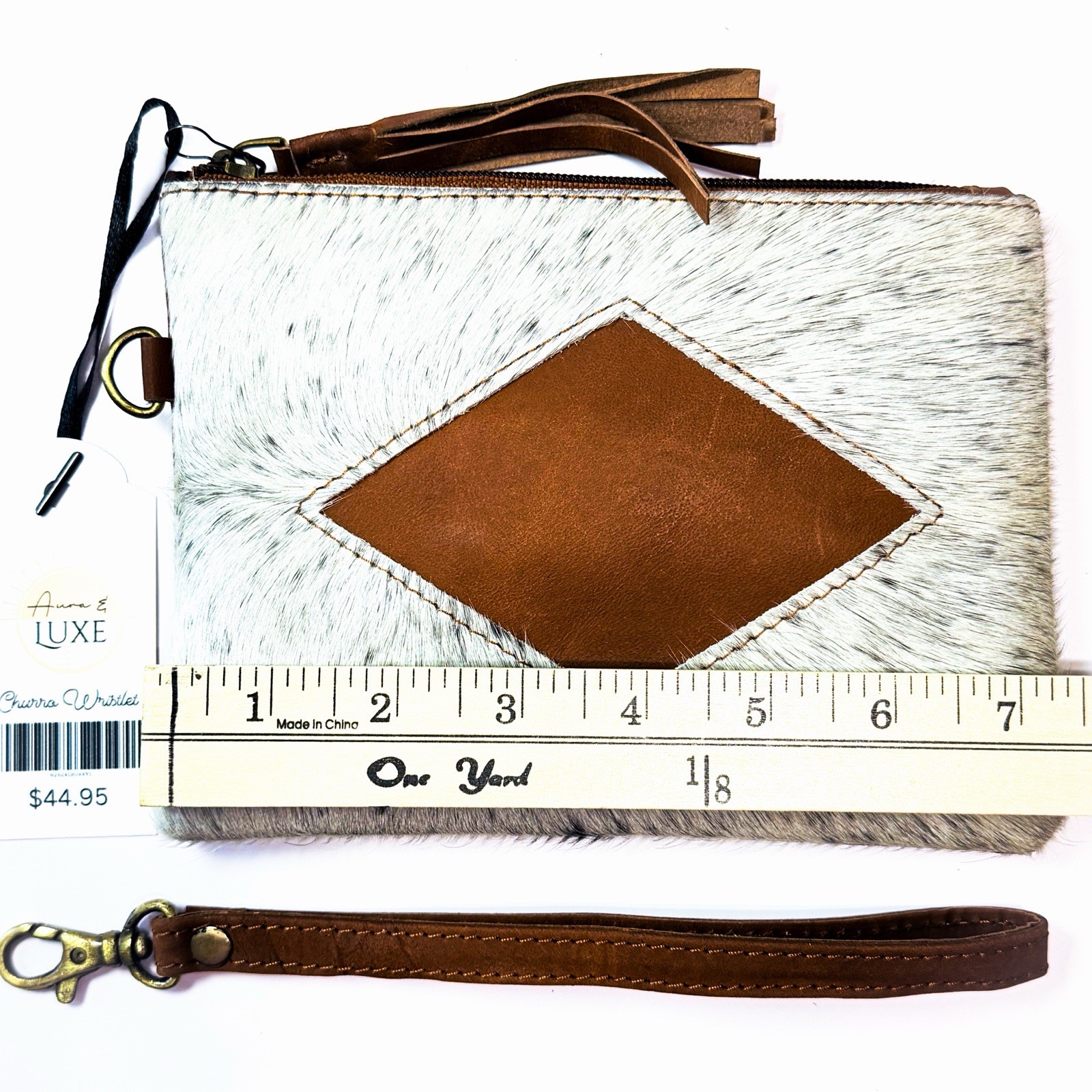Rustic Ranch Cowhide Wristlet Hair Hide Leather Clutch Western Boho Zip Pouch