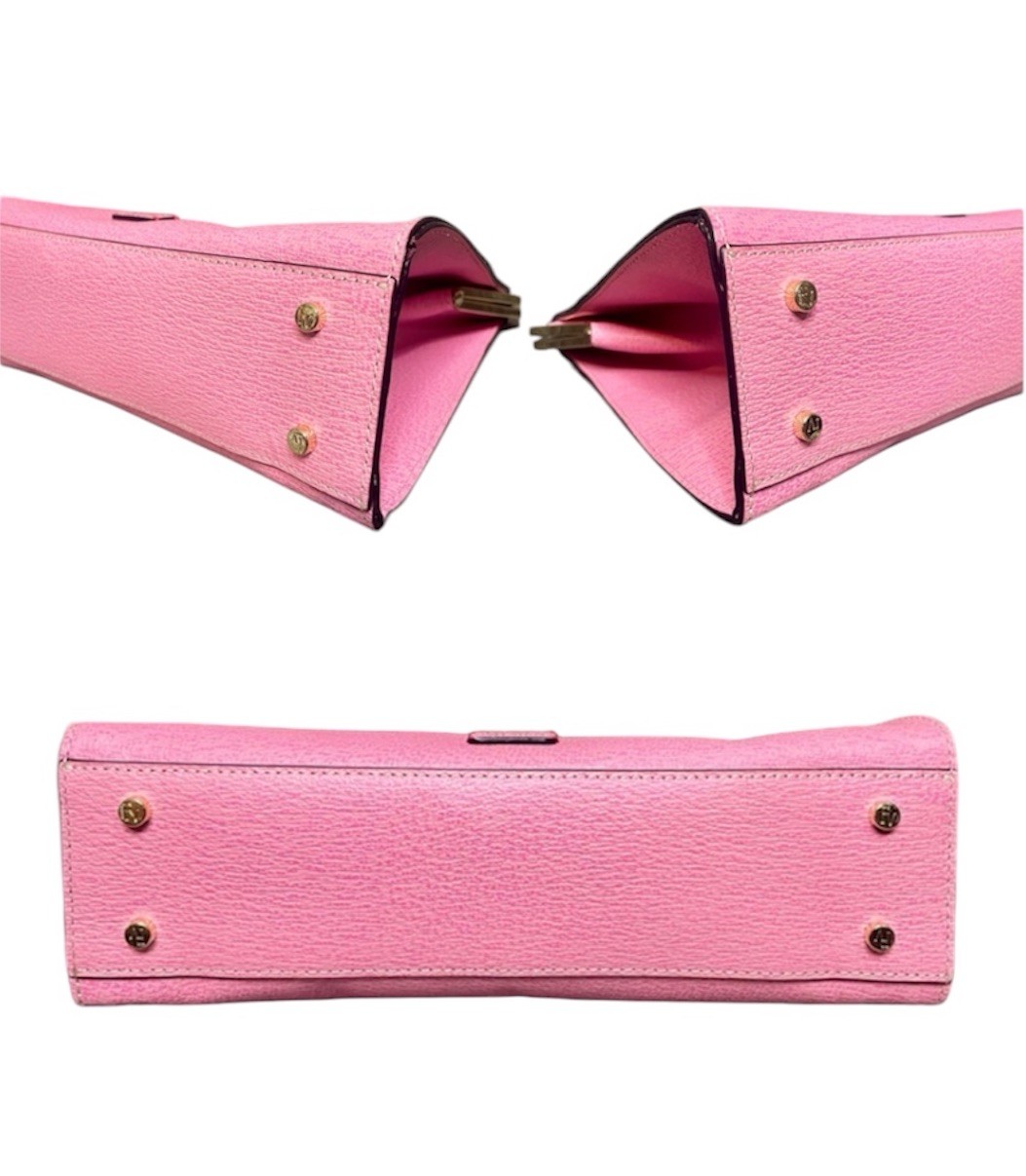Frances Valentine Pink Pebbled Leather Top Handle Jackie Frame Satchel w Geodome