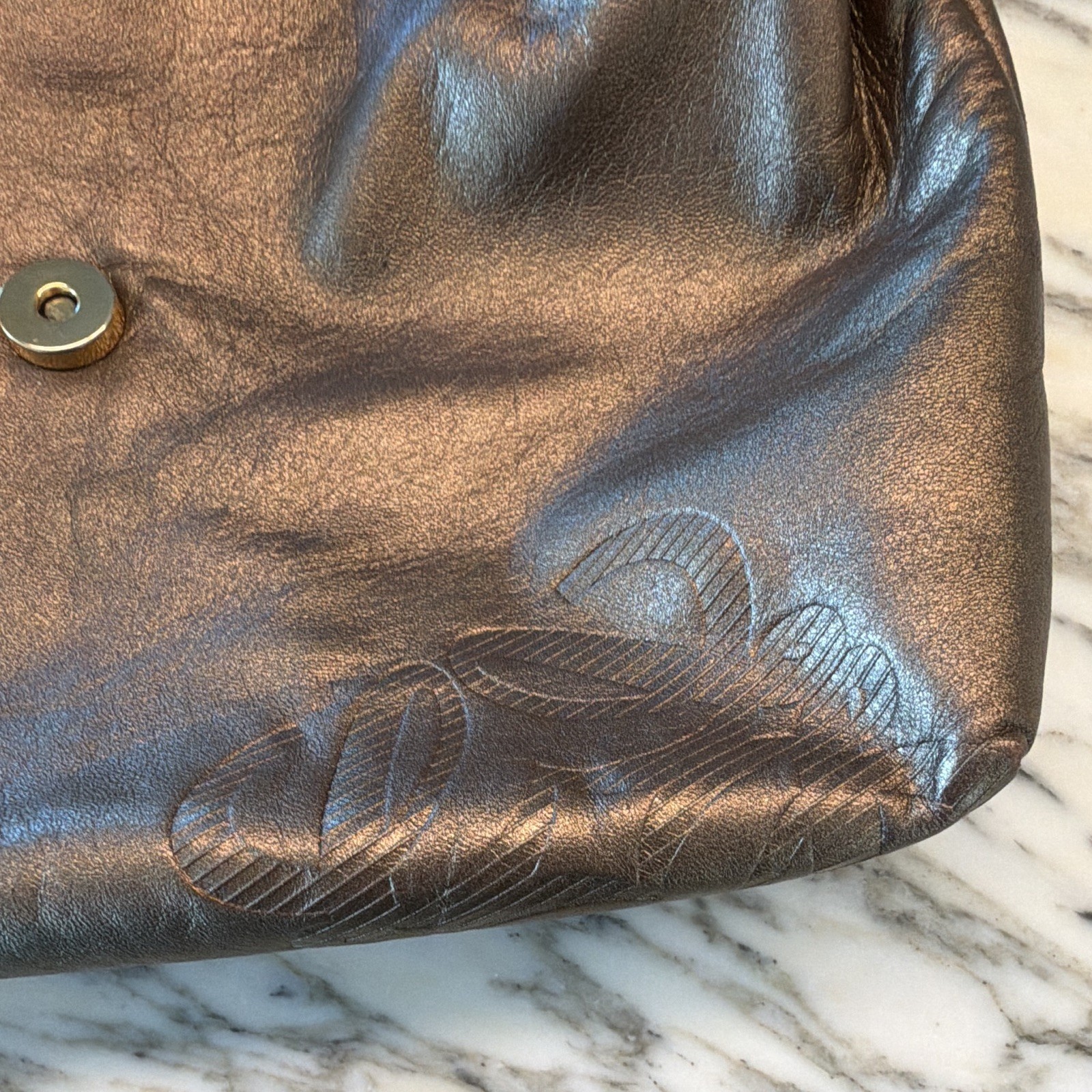 Loewe Metallic Bronze Medium Shoulder Bag Magnetic Flap Zip Logo Gold HW