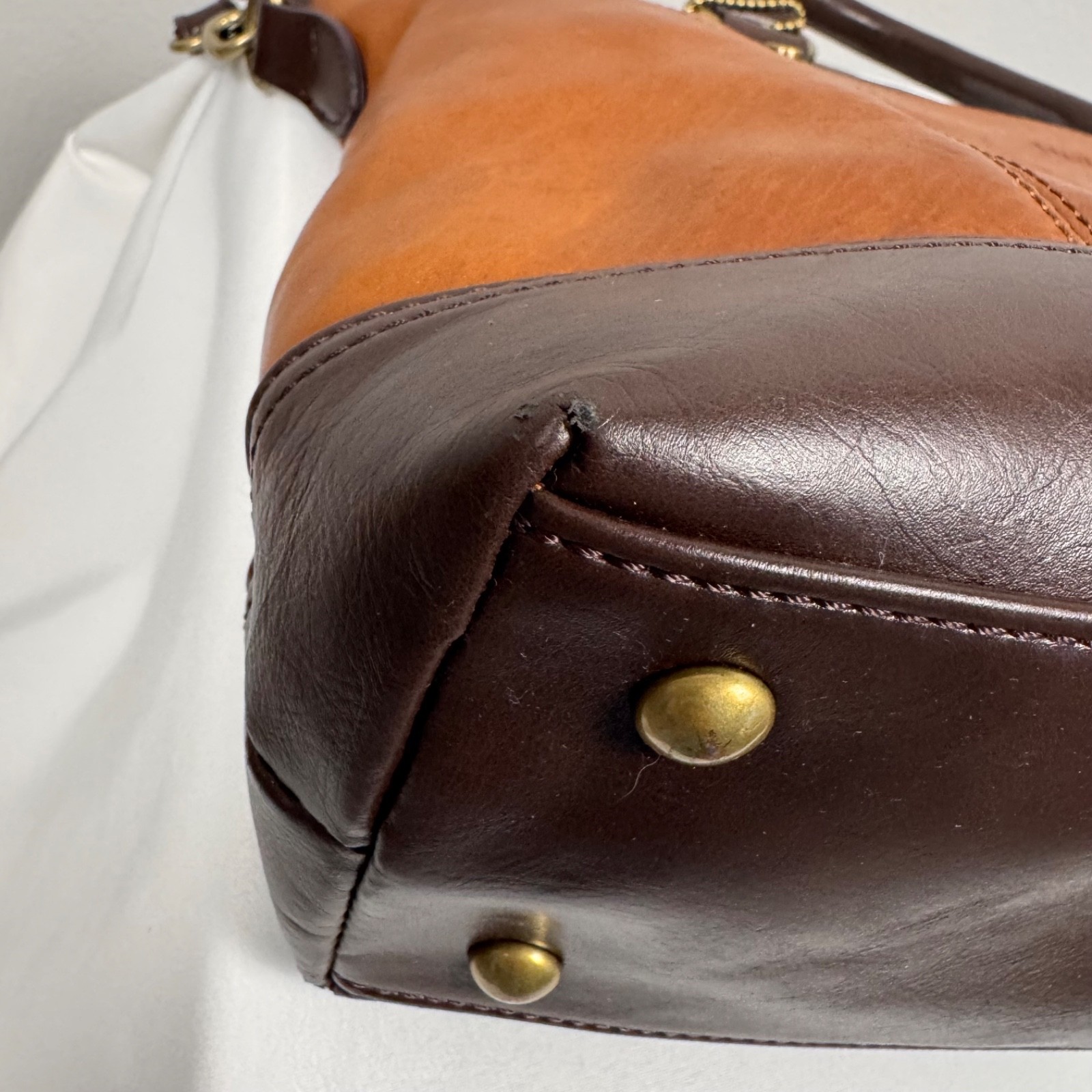 Tignanello Genuine Leather Two-Tone Satchel Crossbody Bag Brown Tan