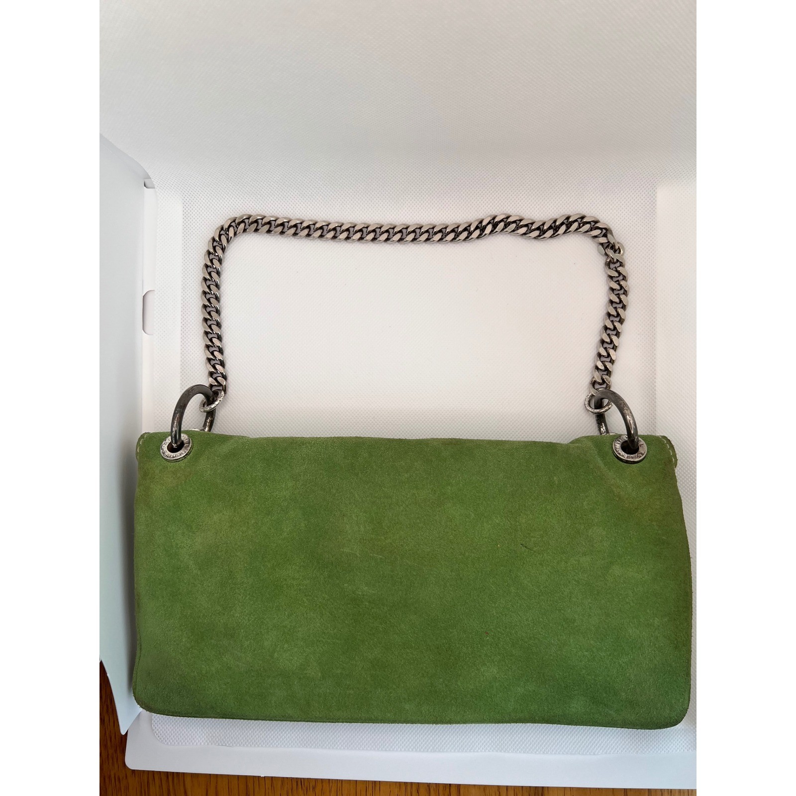 Michael Kors Shoulder Bag Womens Small Green Good Suede Chain Turn Lock