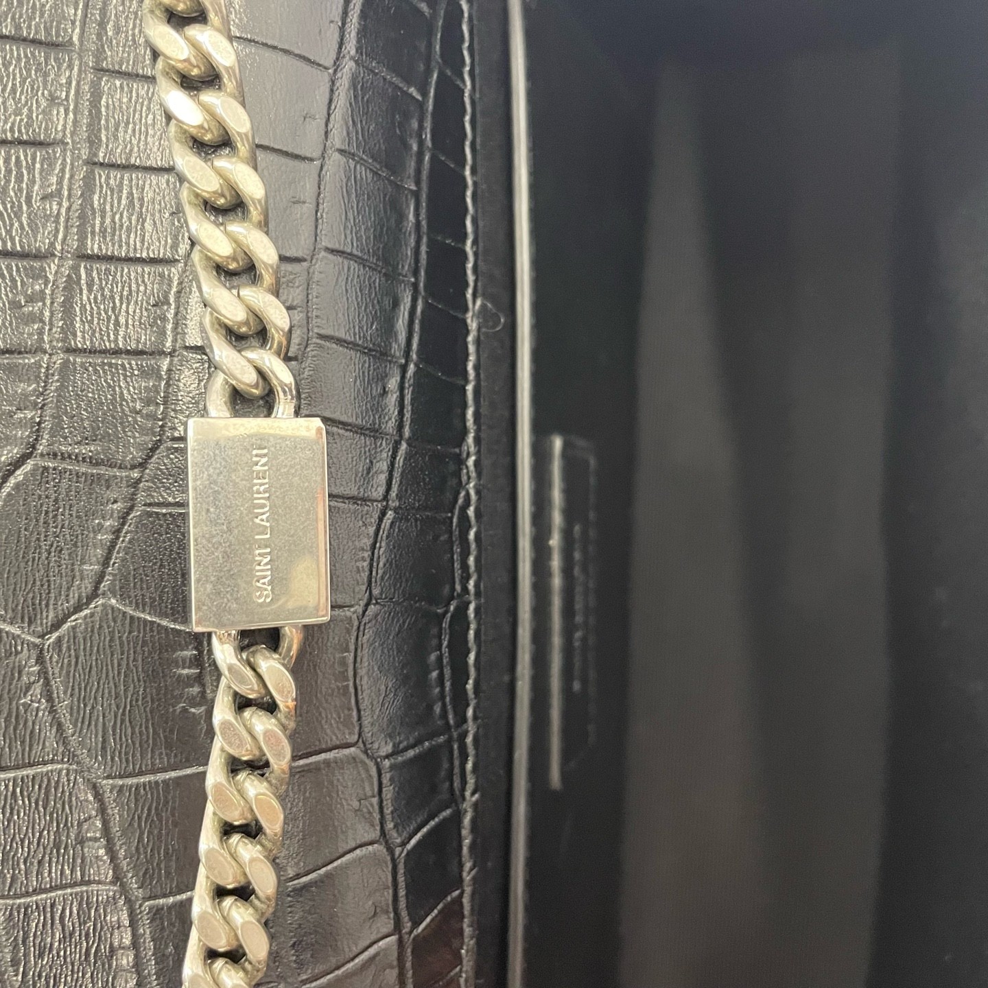 Saint Laurent Kate Medium Black Leather Crocodile Pattern Tassel Shoulder