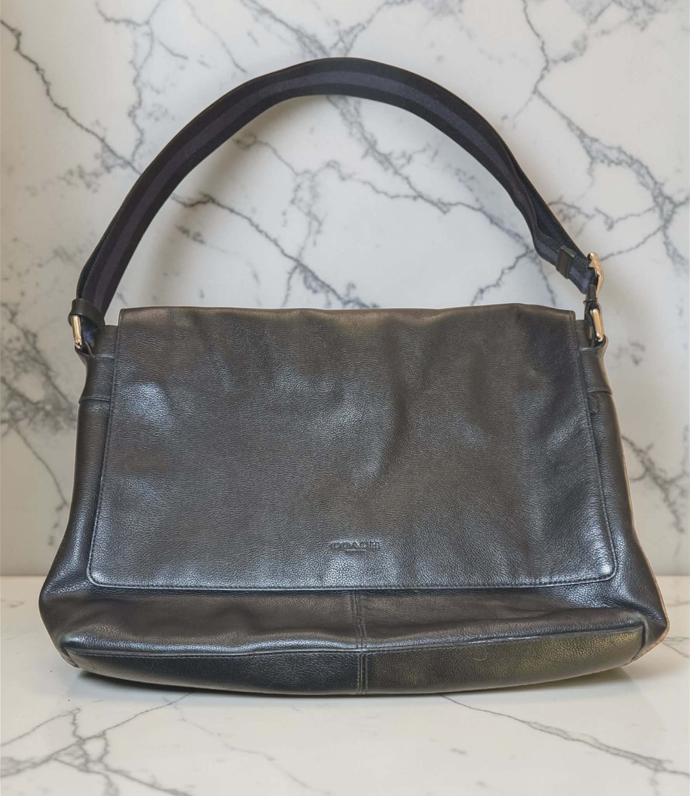 COACH Charles Black Leather Shoulder/Crossbody Messenger Bag Unisex