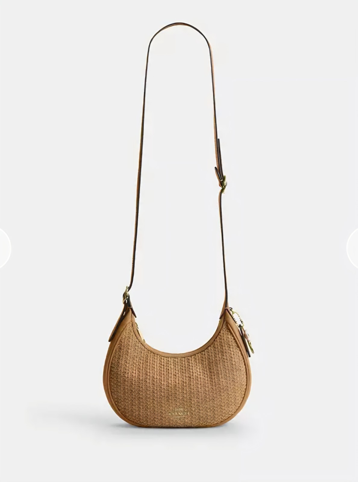 NWT COACH Emily Shoulder Bag Straw and Leather Gold Toast CDX20 Handbag w/ Charm