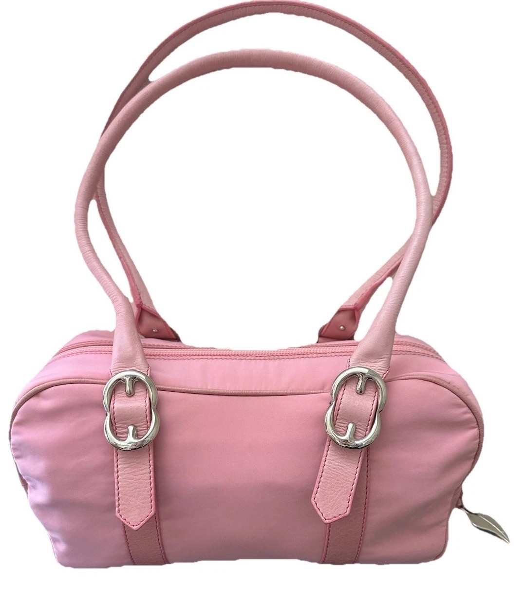 NWT Auth ESCADA Pink Nylon TESSUTO Leather Handles Shoulder Bag Silver Charm