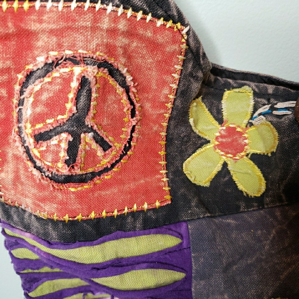 Patchwork Flower Crossbody Hobo Bag Peace Sign Hippie Sling Purse Handmade Nepal