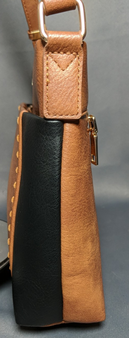TELENA BROWN BLACK VEGAN LEATHER CROSSBODY SHOULDER BAG ZIP TOP HANDBAG