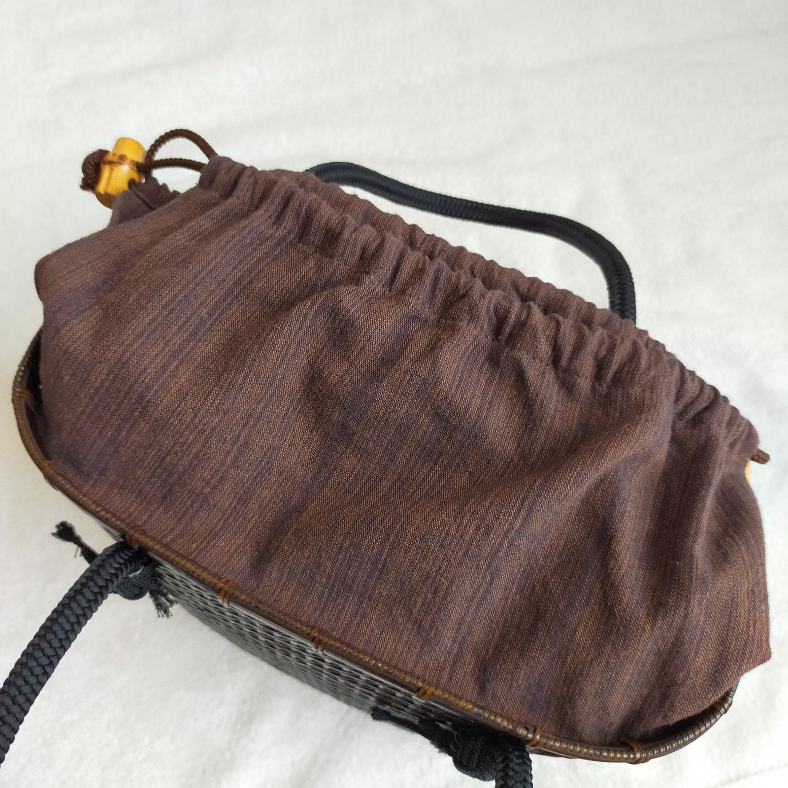Chikukousai Yusai Vintage Bamboo Handbag Ajiro Weaving Urushi Laquer Basket JPN