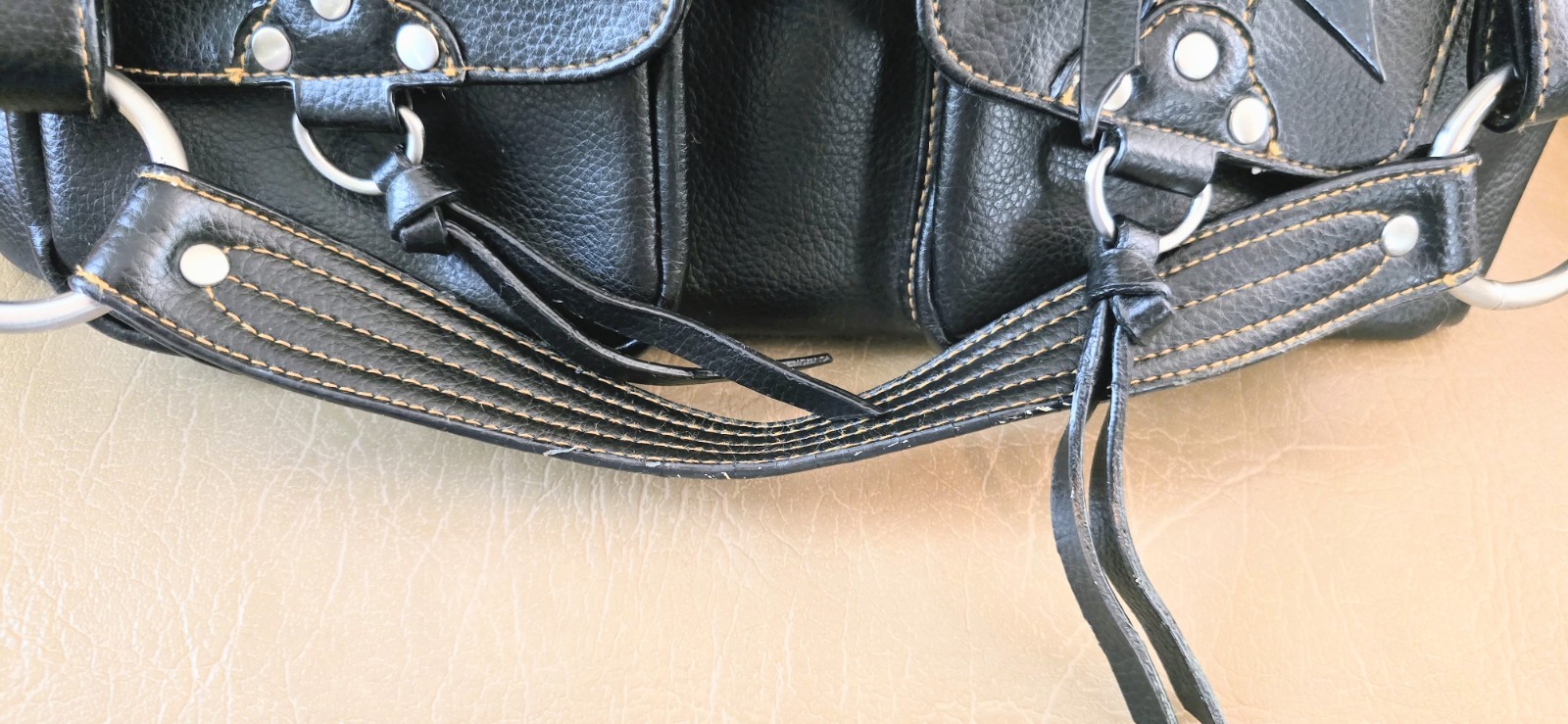 Unlisted Y2K Black Studded Moto Shoulder Bag Leather Multi Pocket Purse