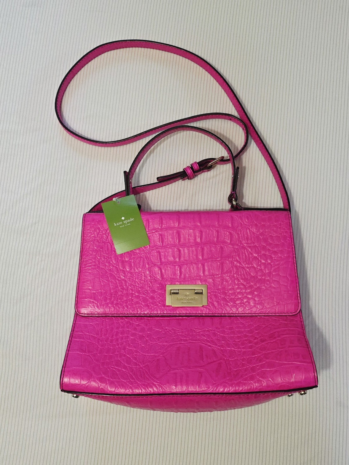 Kate Spade Doris Orchard Valley Pink Sapphire Croc Embossed Purse NWT $448